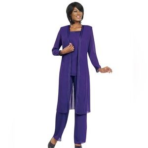 Misty Lane Evening Satin Trim Sheer Chiffon Duster Jacket & Top Set